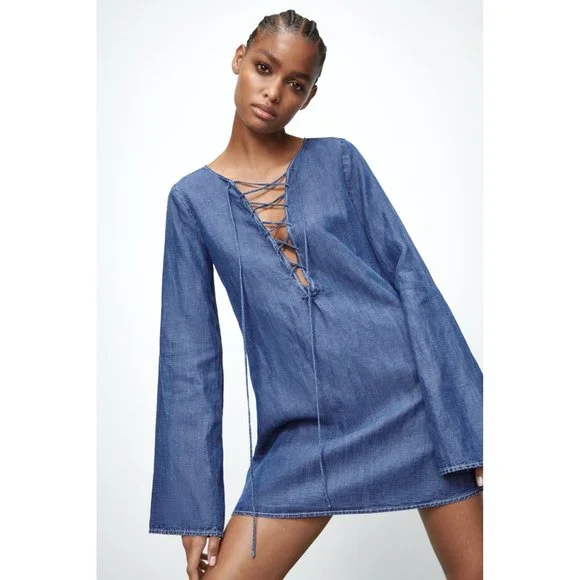 Zara | Dresses | Zara Nwt Rustic Denim Dress Linen Blend Size S | Poshmark